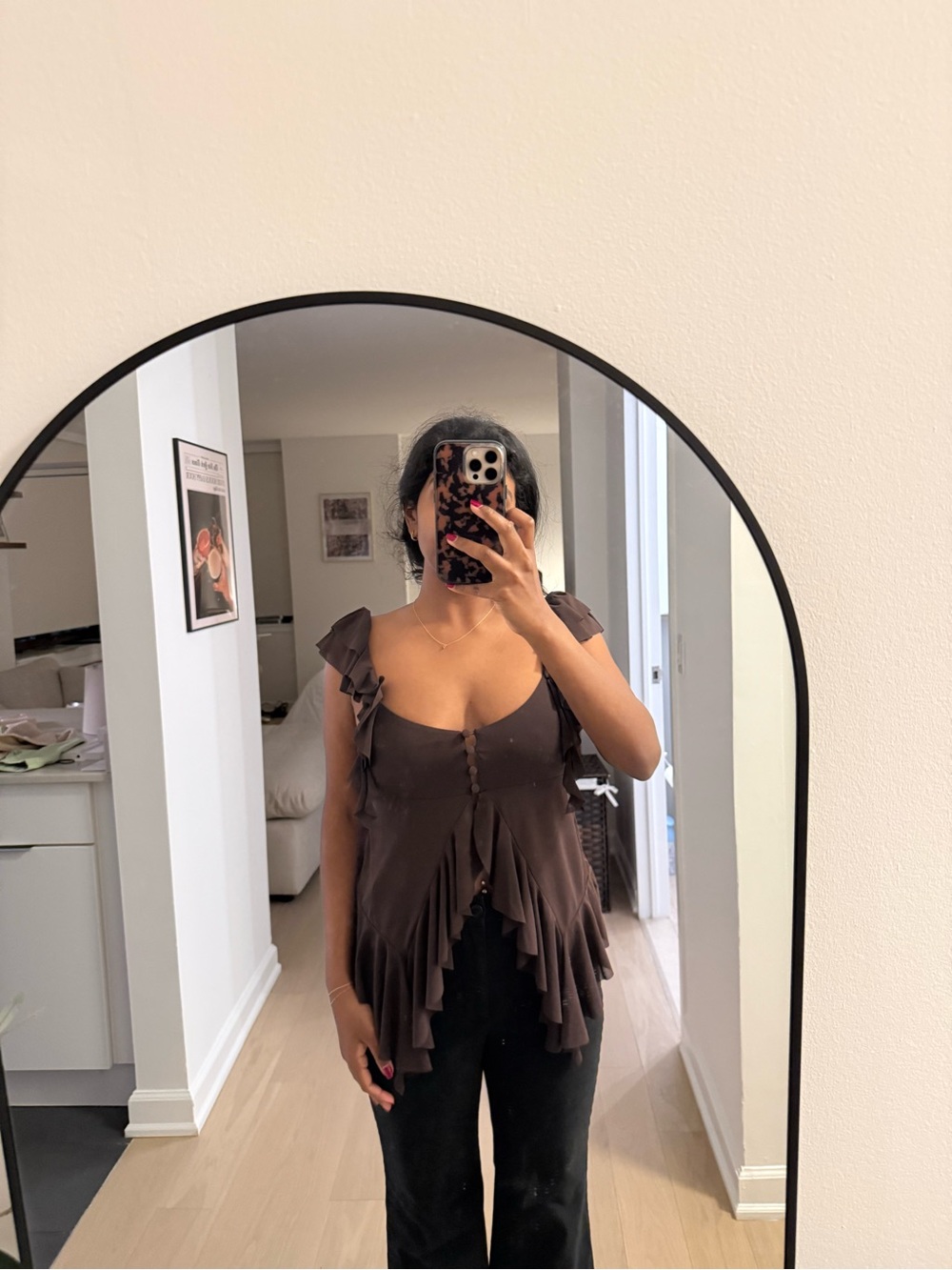 Zara Brown Ruffle-Trim Camisole